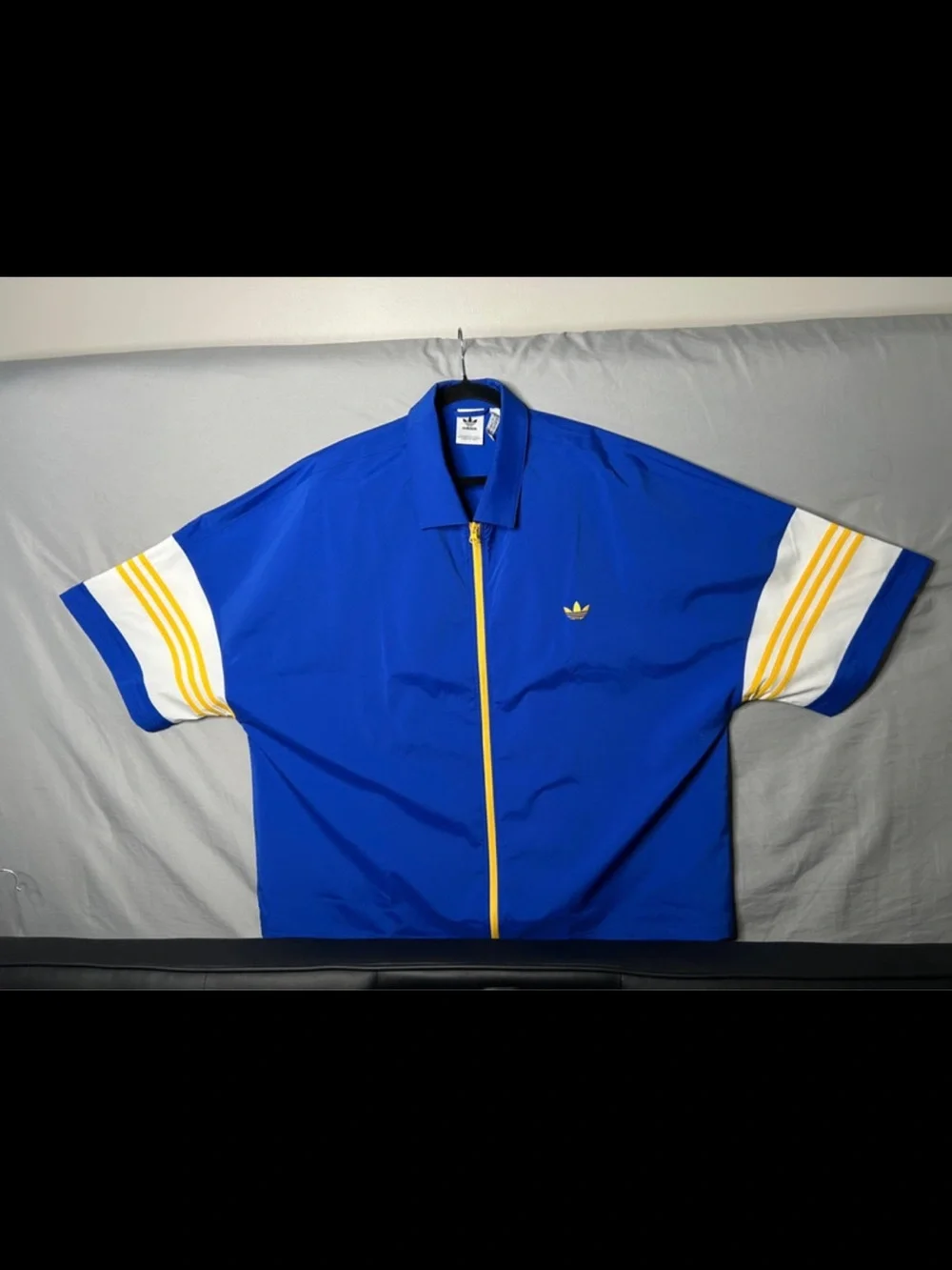 adidas Royal Blue Short-Sleeve Track Jacket with Yellow Trim